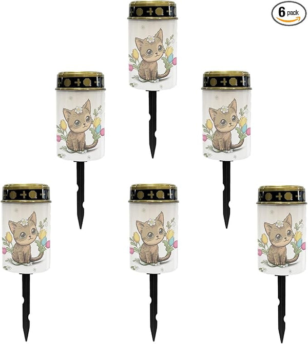 Cute Cat Outdoor Stake Lights Solar Warm White Lights for Yard Patio Waterproof Pathway Lights Flameless Garden | Lumora