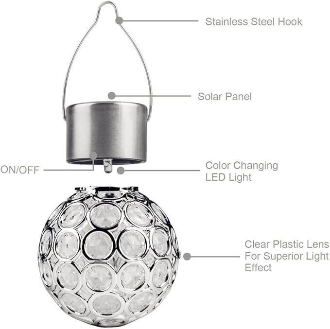 Solar Lights Garden Decorative Hanging Light Auto Color Changing LED Outdoor Balls Stake Lamps Party String Light Globe Ornaments Landscape Lighting for Patio Yard Window(3pack)