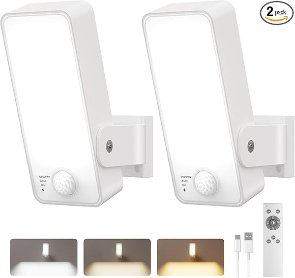 2 Pack Motion Sensor Outdoor Lights, 10000mAh Rechargeable 600 Lumen Battery Operated Outdoor Wall Lights with 3 | Lumora