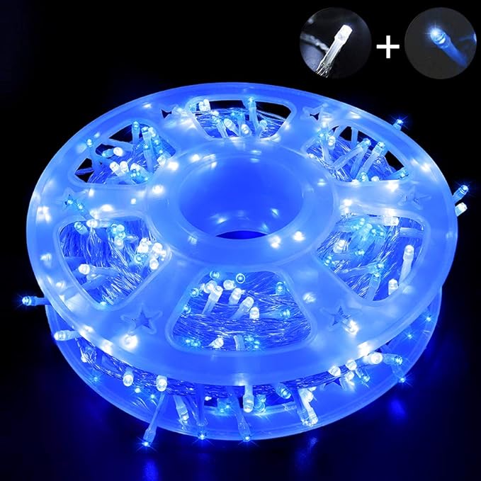 Led String Lights 500LED 165 ft Indoor/Outdoor Fairy String Lights 30V 8 Modes Christmas Lights for Home, Christmas Tree, Wedding Party, Room,Wall Decoration, Indoor&Outdoor(Blue+White)