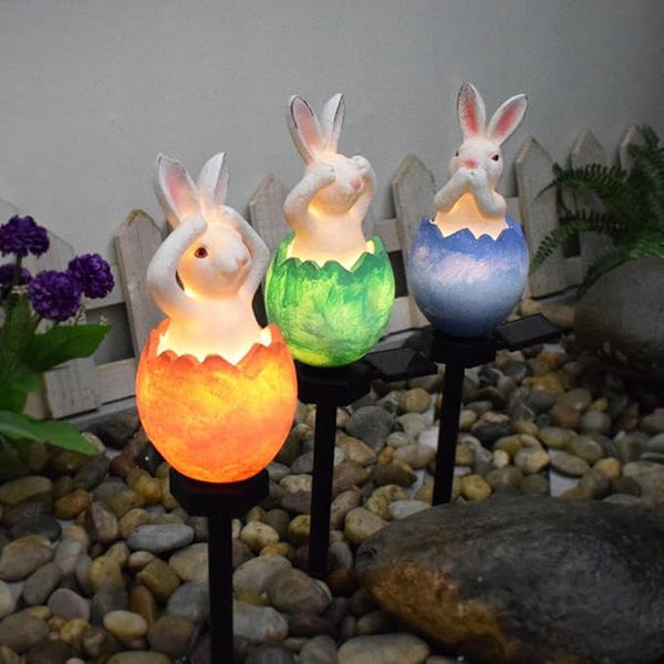 Garden Bunny Statue Solar Lights,Solar Resin Rabbit Outdoor Stake Light,Outside Waterproof Lawn Lamp,Easter Egg | Lumora