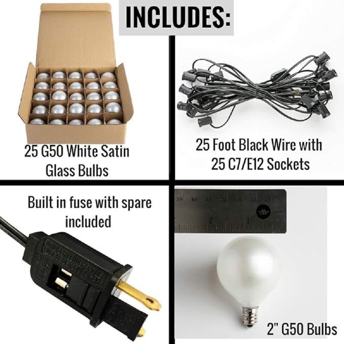 Hometown Evolution, Inc. White Pearl Outdoor Patio Globe String Lights (25 Foot, G50 White Pearl 2" Bulbs +1 Free | Lumora