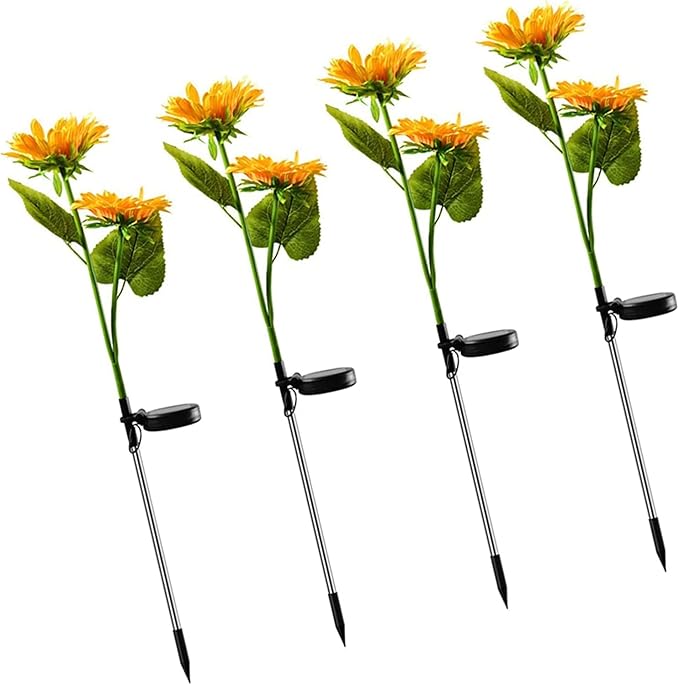 Solar Garden Lights Sunflower Solar Lights,Walkway Solar Lights Outdoor Waterproof | Waterproof Solar Pathway Lights with 2 Sunflowers for Garden Lawn Yard Pathway Decoration