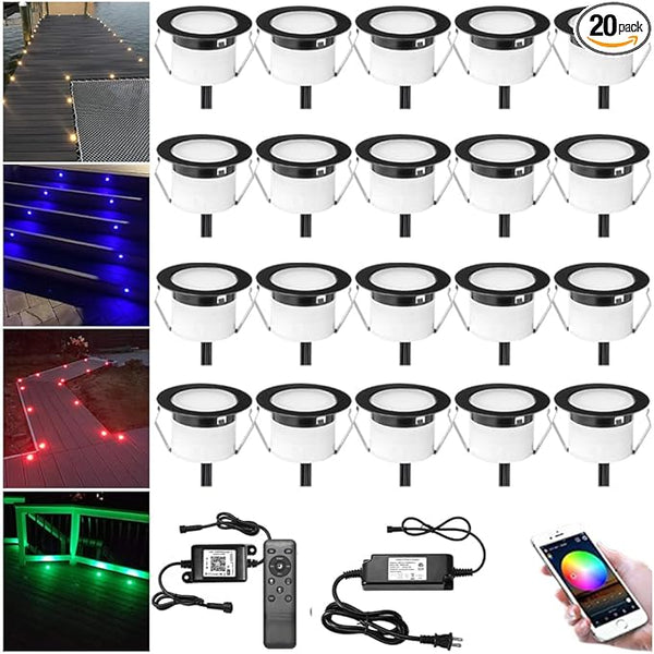LED Deck Light Kit, 20pcs Φ1.77 WiFi Wireless Smart Phone Control Low Voltage Recessed RGBW Deck Lights with | Lumora