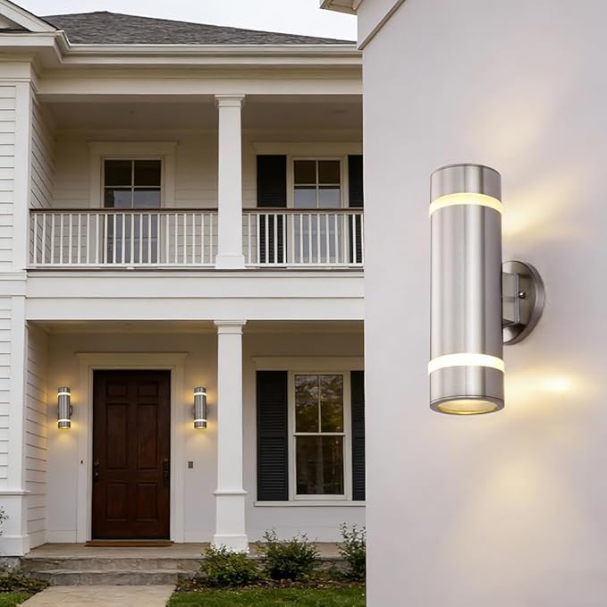 Cerdeco Modern Porch Light Outdoor Wall Lighting Cylinder Wall Sconce Nickel Finished | Lumora