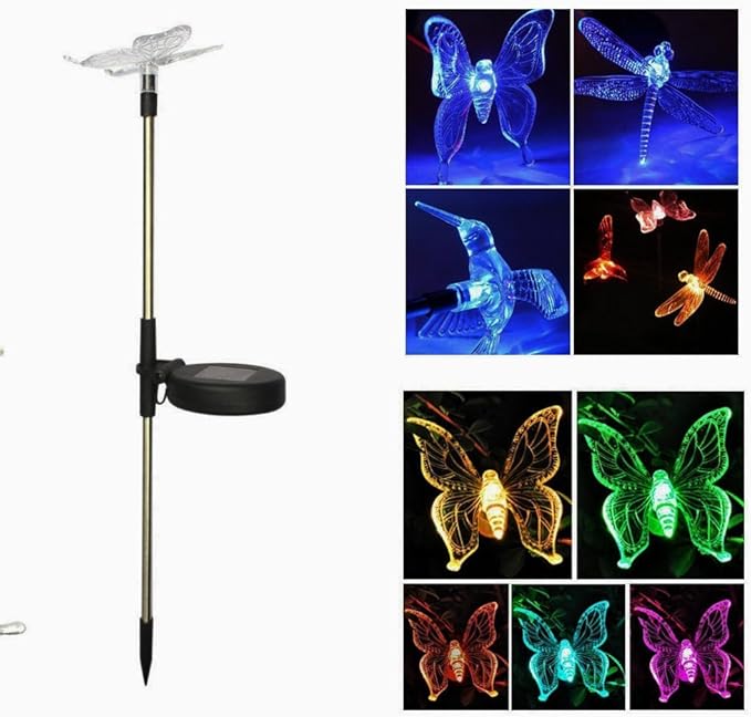 Solar Garden Stake Light-QUANSHENG Hummingbird Butterfly Dragonfly Solar Light,Outdoor Multi-color Changing LED Light(3 Pack)