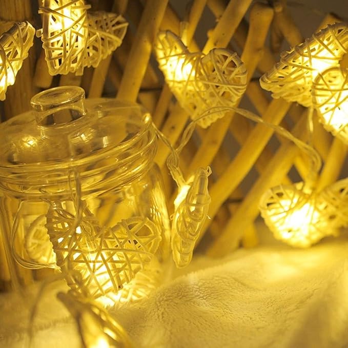 String Lights, LED Outdoor Indoor LED Lantern Love Rattan Outdoor Lighted Holiday Displays Patio Lights Edison Romantic Heart-Shaped USB in Christmas Decoration Rooms Rope Lights