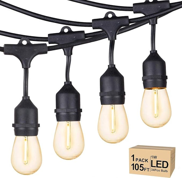 Svater Outdoor String Lights Led 105FT, Commercial Grade Patio Light with 1W Dimmable S14 Shatterproof Bulbs, ETL | Lumora