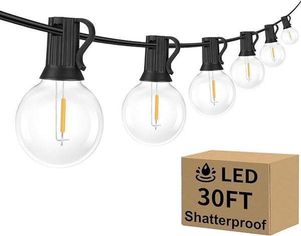 Outdoor G40 LED Globe String Lights 30Feet Dimmable Waterproof Shatterproof Patio Light with 15+2 Bulbs Connectable | Lumora