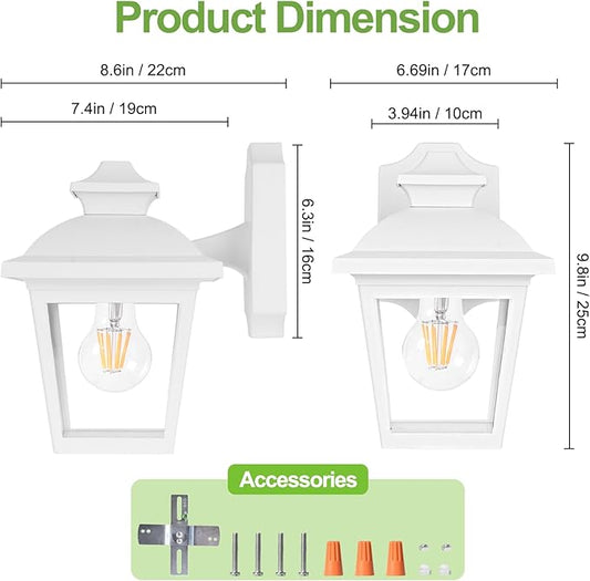 FUDESY Outdoor Wall Lantern, Exterior Waterproof Porch Light, Plastic Material Wall Sconce Light Fixture for Front Door, Garage, Patio, White, FDS746E26W (Bulb Included)