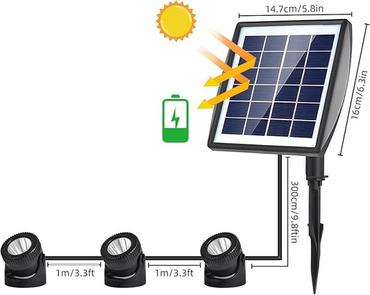 Solar Lights, Garden Outdoor Proof Water, LED Solar Pathway Lights with 3 Adjustable Heads, Stake Included, 2200mAh Battery, for Landscape, Yard, Pool, Walkway (Warm White, (Warm White)