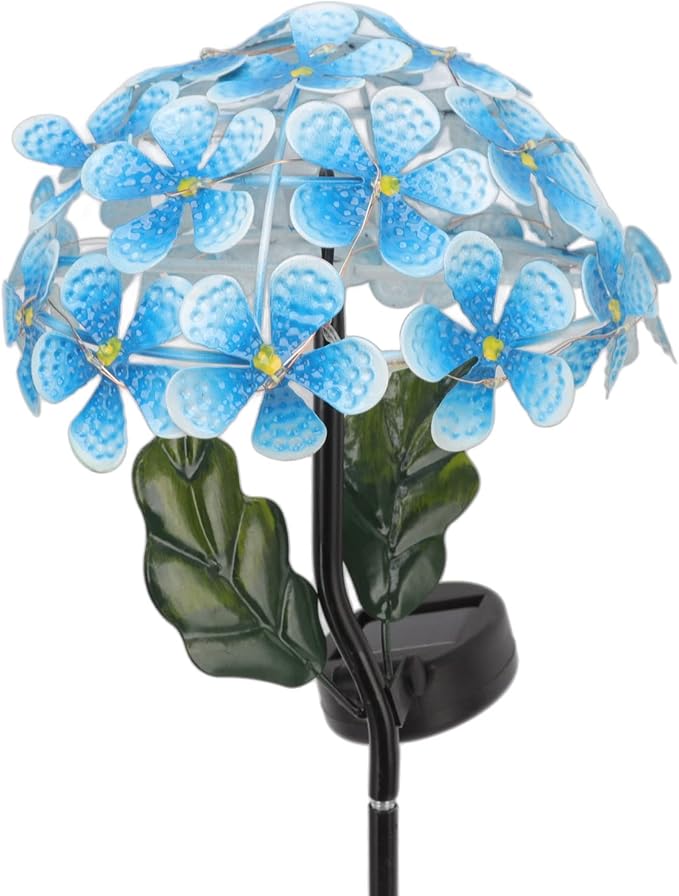 Solar Hydrangea Light, 26 LEDs Lifelike Iron Flower Stake Lamp for Garden Porch Lawn, Outdoor Solar Powered Hydrangea Decorative Lighting for Yard and Garden(Blue)