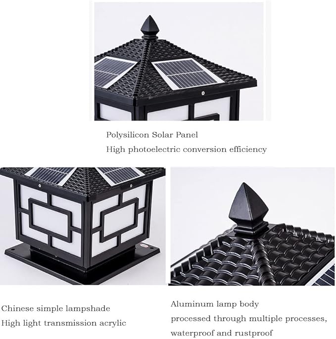 Exterior Pillar Pole Lantern with Solar Powered Rustic Pillar Lamp with 4 Light Modes Square Outdoor Waterproof Solar Lamp Solar Post Light for 4x4 Wooden Posts for Garden Yard Pathway CWVYKNP