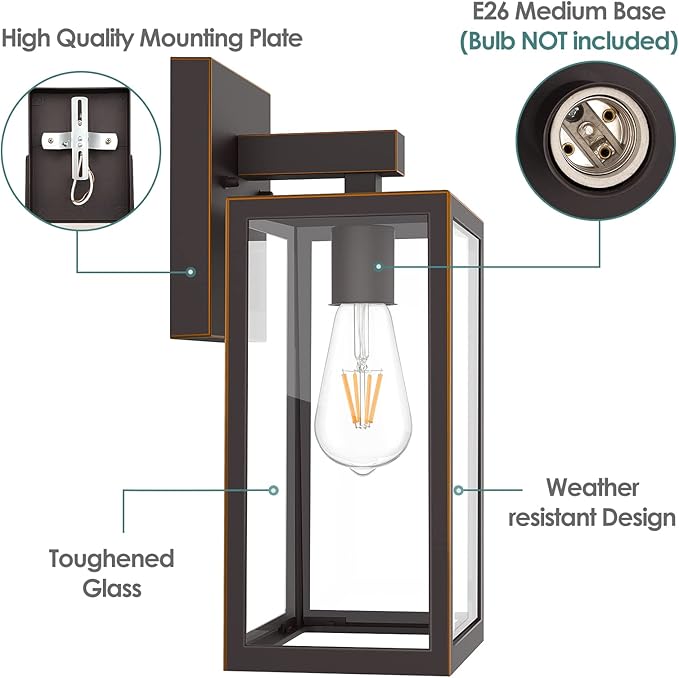 MAXvolador Outdoor Wall Lantern, Large Exterior Waterproof Wall Sconce Light Fixture, Oil Rubbed Bronze Anti-Rust Mount Lights, E26 Porch Patio Lighting
