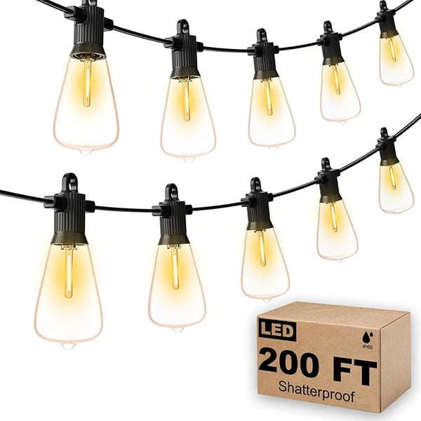 FOOMAN LED Outdoor String Lights, 200FT Outside Waterproof Patio Lights with 100+4 Shatterproof ST38 Edison Bulbs | Lumora