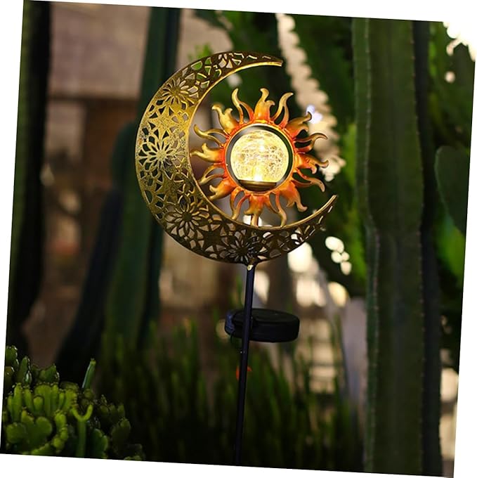 DOITOOL Iron Sun and Moon Solar Garden Light Elegant Solar Outdoor Decoration for Patio Easy Installation Light and Dark Induction for Garden Pathways and Entrances