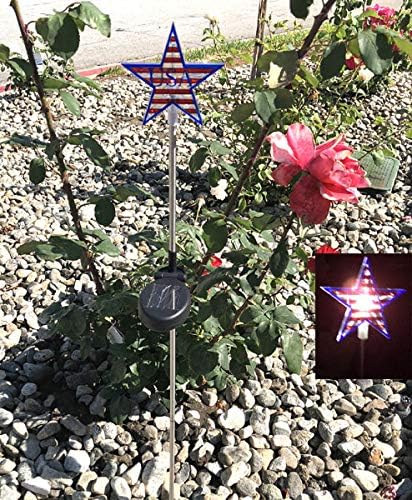 Set of 1 Solar Garden Stake Lights with Color Changing LED or Regular White LED Landscape Path Lights (1 Piece) (Star Flag with White LED ONLY)