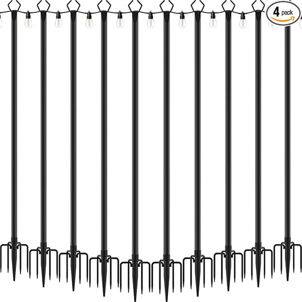 4 Pack 2.8 FT String Light Poles,Metal Lights Poles for Outdoor String Light, Rustproof Heavy Duty for Outside | Lumora