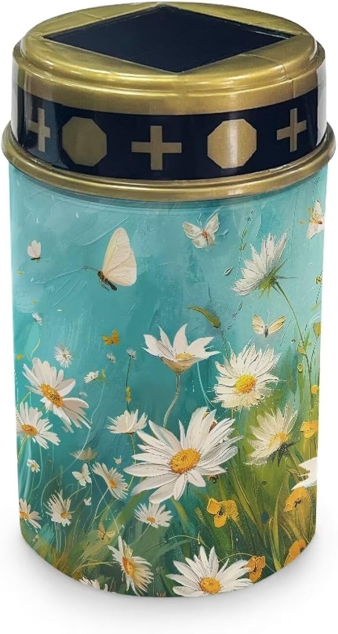 White Daisy Cemetery Solar Light Oil Painting Outdoor Light Decor Cemetery Solar Lights for Grave Solar Lights for Pathway, Garden, Landscape, Path, Yard