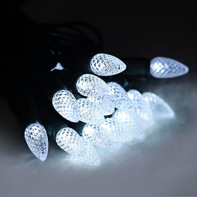 Christmas C3 Bulbs Light String 50 LED Multicolor Strawberry Xmas Tree Outdoor Indoor Waterproof Decoration Plug in 18 Feet Used for Patio Party Festive Courtyard Home (Cold White)