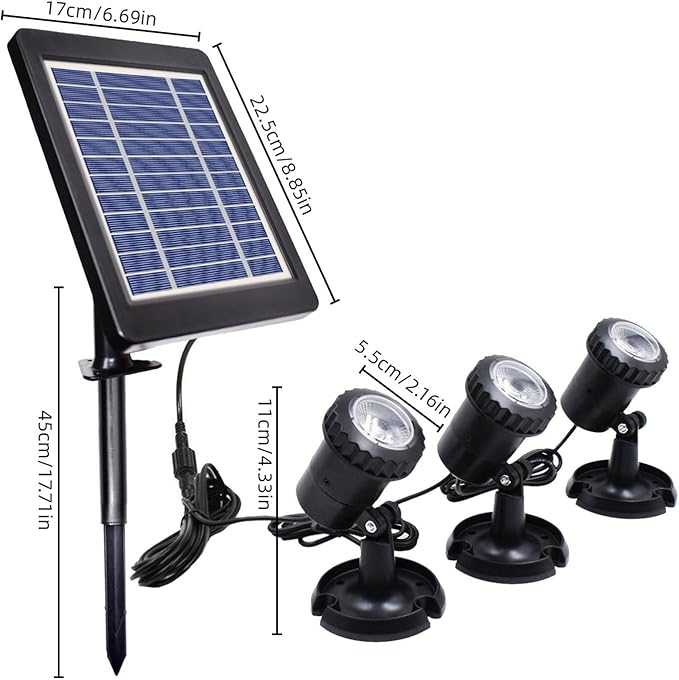Solar Lights, Garden Outdoor Proof Water, LED Solar Pathway Lights with 3 Adjustable Heads, Stake Included, 2200mAh Battery, for Landscape, Yard, Pool, Walkway (Warm White, (RGB Color)