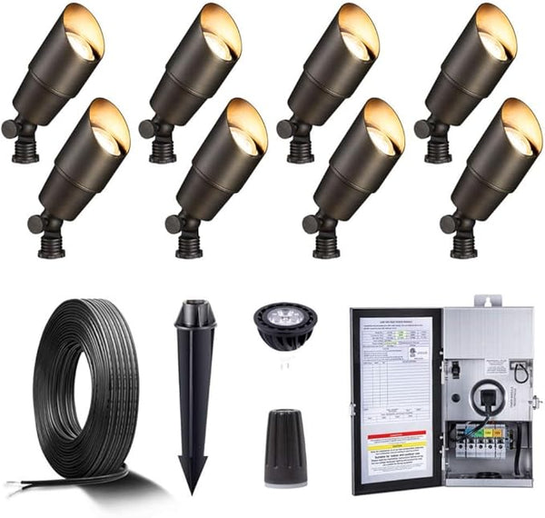 Gardenreet Brass Low Voltage Landscape Spotlights(8-Pack) Kit 12V LED with 150W Low Voltage Transformer and | Lumora