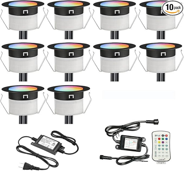 FVTLED Low Voltage Recessed RGBW Deck Light, 10pcs Φ1.22 RGB & Warm White Stainless Steel Waterproof Outdoor Step | Lumora
