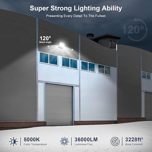 LED Flood Lights Fixture, Extremely Bright 36000LM Outdoor Stadium Light, IP65 Waterproof 240W Commercial Exterior Parking lot Lighting with 5000K Wide Angle and Heavy Duty