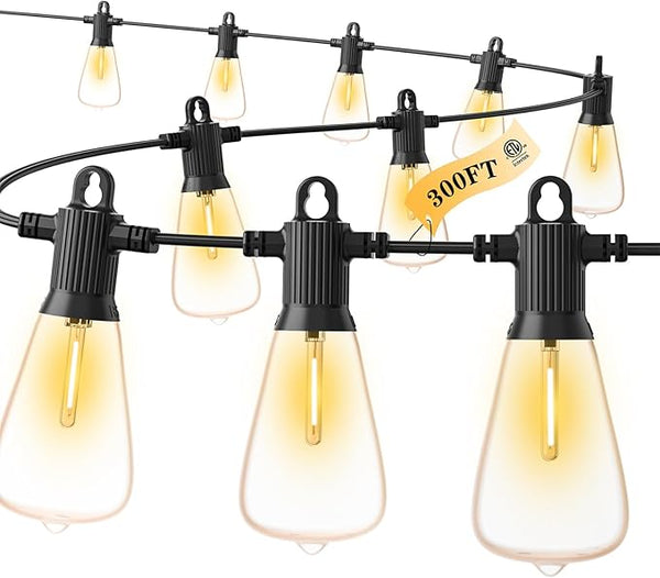 FOOMAN LED Outdoor String Lights, 300FT Outside Waterproof Patio Lights with 146+3 Shatterproof ST38 Edison Bulbs | Lumora