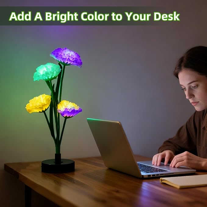 Solar Carnation Flower Garden Lights Outdoor Decorative, 7 Color Changing Solar Flower Lights Waterproof, 40H Solar | Lumora