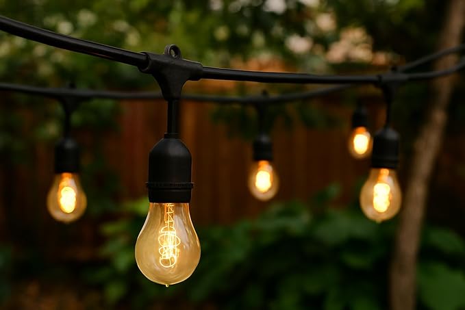 Ciata 48-Foot Indoor Outdoor String Light Set with 15 A19 Edison Bulbs, Dimmable Nostalgic Incandescent Lights, E26 Base, 25W Amber Glow, Wet Rated for Patio, Cafe, Wedding