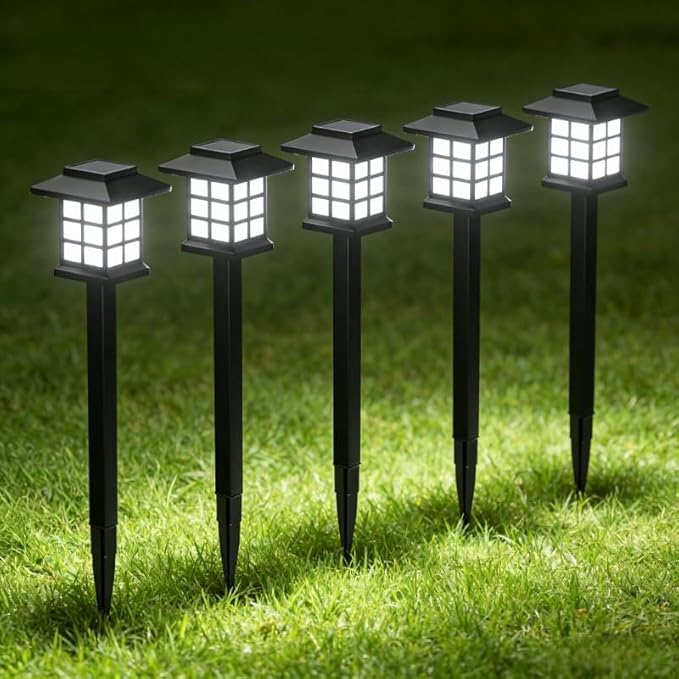 Solar LED Garden Light Lawn Light, Outdoor Path Channel Lighting, Suitable for Courtyard, Lawn and Lane Decoration, Windproof and Energy-Saving, Decorative Garden Light (5pcak White Light)