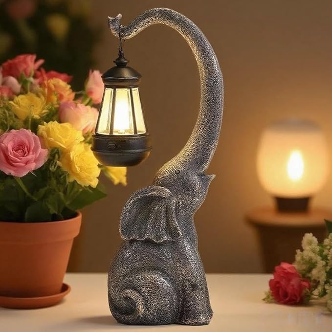 Elephant Garden Statue with Solar Lights, Outdoor Elephant Statues, Porch Decor for Outside Patio Lawn Porch Balcony, Elephant Figurine Decor, Birthday Gifts for Women Mom Grandma Animal Lovers