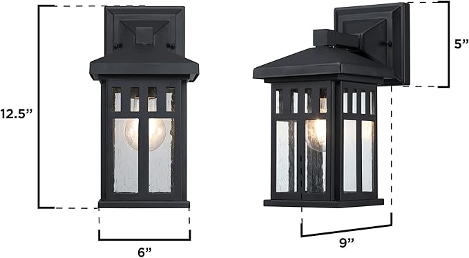 Westinghouse 6120800 Burnham Craftsman-Style One Light Outdoor Wall Fixture, Textured Black Finish, Clear Seeded Glass