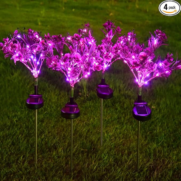 4 Pack Solar Garden Lights Phalaenopsis, Outdoor Waterproof IP65, Purple Light, for Gardens, patios, courtyards | Lumora