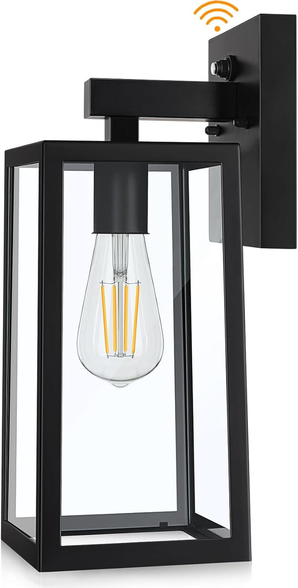 SHINE HAI Dusk to Dawn Sensor Outdoor Wall Sconce, Exterior Porch Lantern Fixture with E26 Socket & Glass Shade | Lumora