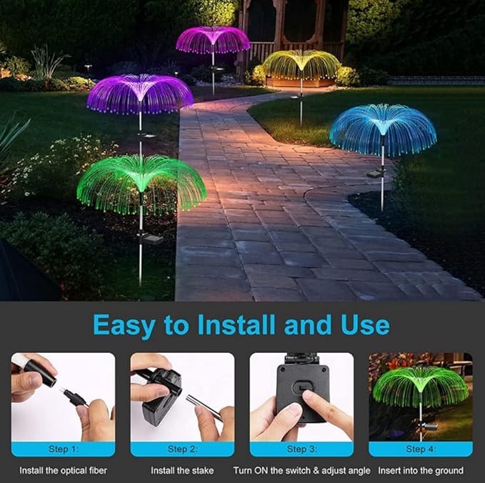 anso 2Pcs Color-Changing LED Solar Powered Jellyfish Stake Path Lights Yard Garden Decor