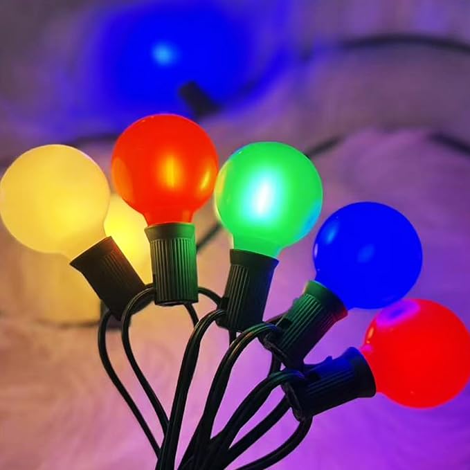 25Ft LED Christmas Outdoor String Lights, G40 Globe Night Lights with 27 0.6W Ceramic Multicolor Bulbs, Vintage Ceramic Lights for Holiday Party Backyard Wedding Garden Patio Porch Decor, Green Wire