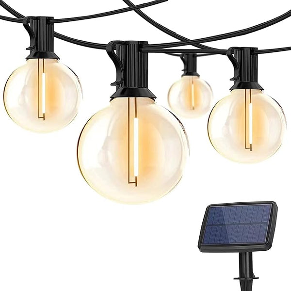Solar String Lights,27FT G40 Waterproof LED String Lights with 25 Hanging Bulbs,USB Rechargerable Gazebo | Lumora