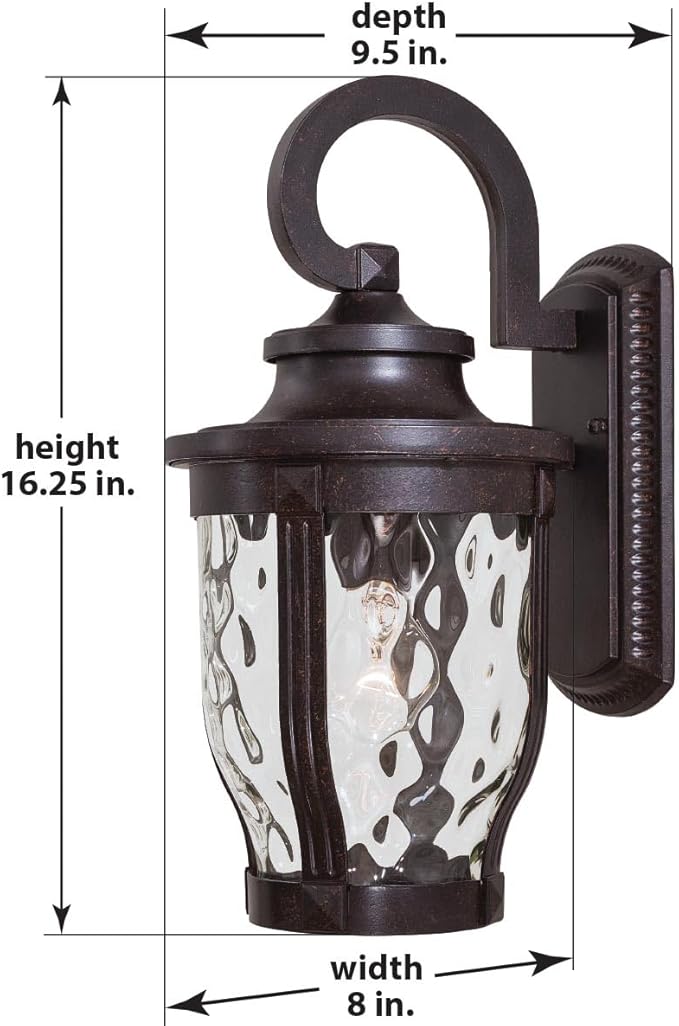 THE GREAT OUTDOORS 8762-166 Merrimack Outdoor Wall Mount, 1-Light, 100 Total Watts, 8-in H x 16.25-in W, Corona Bronze