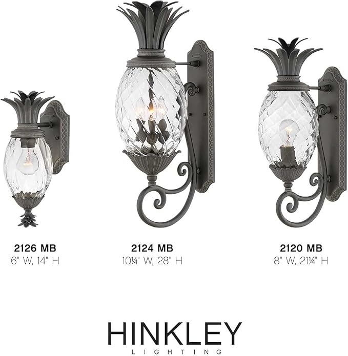 Hinkley Plantation Large Wall Mount Outdoor Lantern - Pineapple Motif, 1-Light, Clear Optic Glass, Aluminum | Lumora
