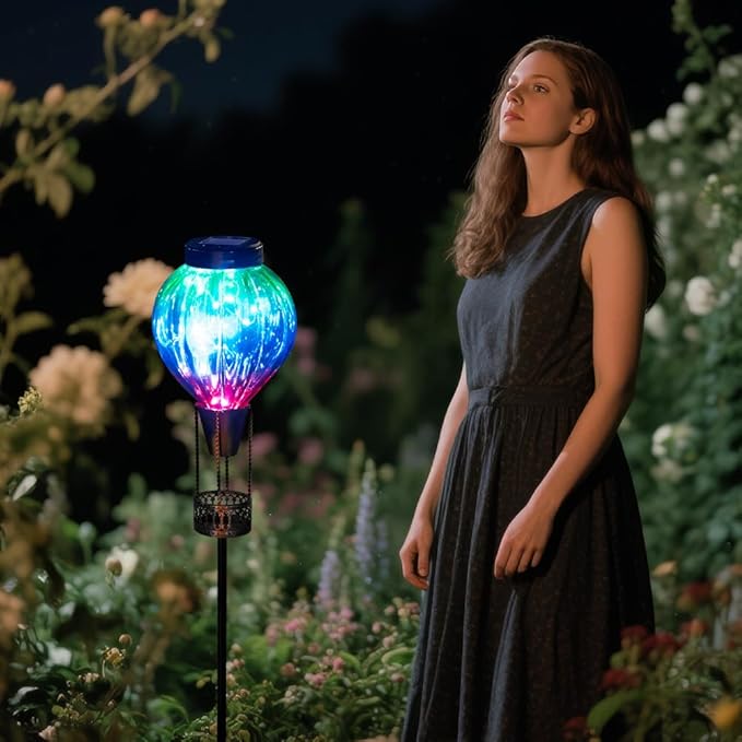 Solar Garden Lights Outdoor Waterproof with Hot Air Balloon, Led Garden Lights Outdoor Solar Landscape Stake Light Decor for Outside Pathway Walkway Yard Patio