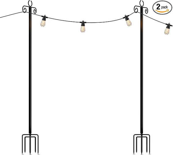 Brightech 2-Pack 10FT String Light Poles for Outdoor Use, Heavy Duty Metal Poles with Fork Base for Hanging Patio | Lumora