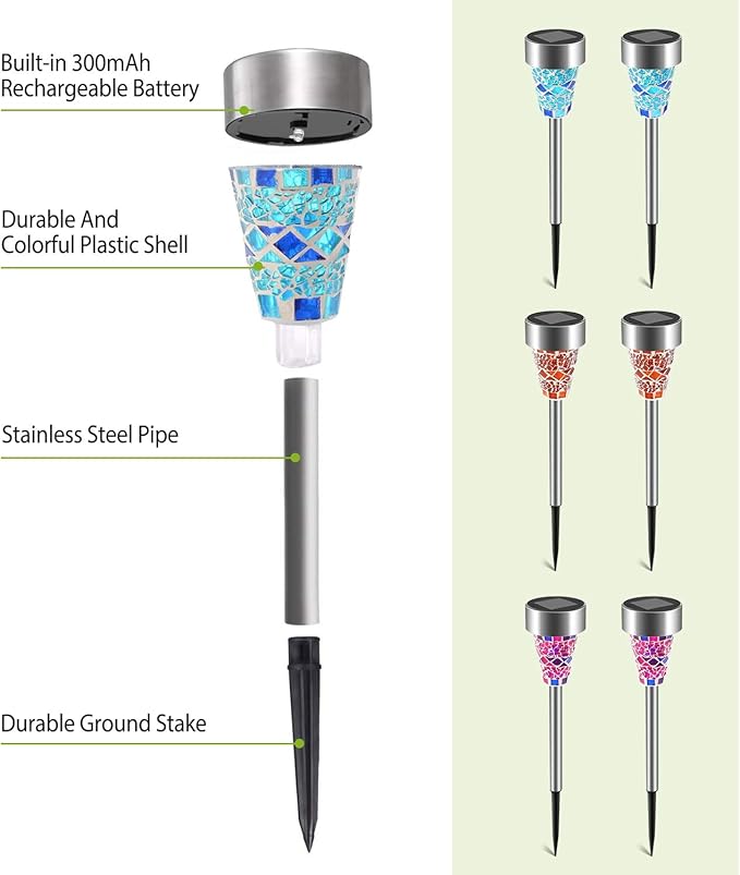 Moclever 6Packs Solar Garden Lights Outdoor Solar Pathway Lights IP44 Water-Resistant Landscape Lights 8Hrs Lawn Lamps for Yard Driveway Walkway