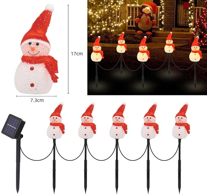 5PACK/Set Christmas Decorations Outdoor,Snowman-Shape Solar Christmas Stakes Lights,Solar Xmas Snowman Pathway Lights,Waterproof Sola r Walkway Landscape Light for Xmas Winter Patio Yard Garden Porch