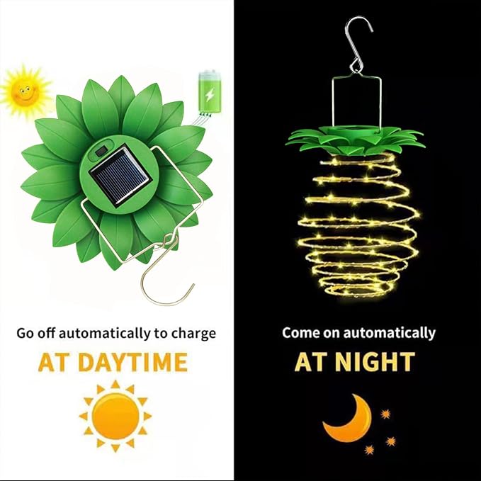 4Pack Solar Pineapple Lights Outdoor,60LED , Waterproof Hanging Pineapple Lanterns, Outdoor Pineapple Waterproof Lights Pathway Yard Lawn Walkway Decoration, Warm White (Upgraded)