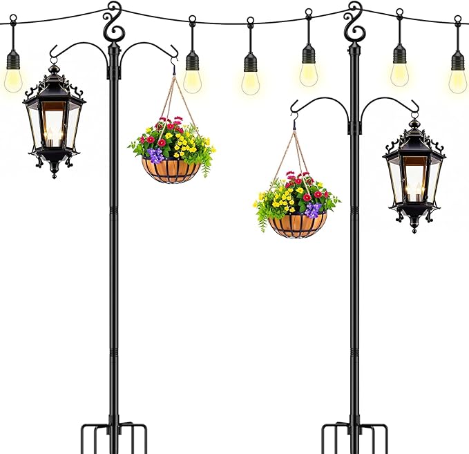 10 Ft Height 1 Inch Diameter String Light Poles StringLight Stand with Hooks Metal Poles for Outside Patio Yard | Lumora