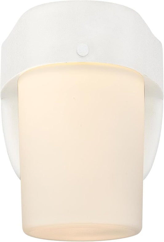 6106800 One-Light Dimmable LED Outdoor Wall Fixture with Dusk to Dawn Sensor, White Finish with Frosted Opal Glass