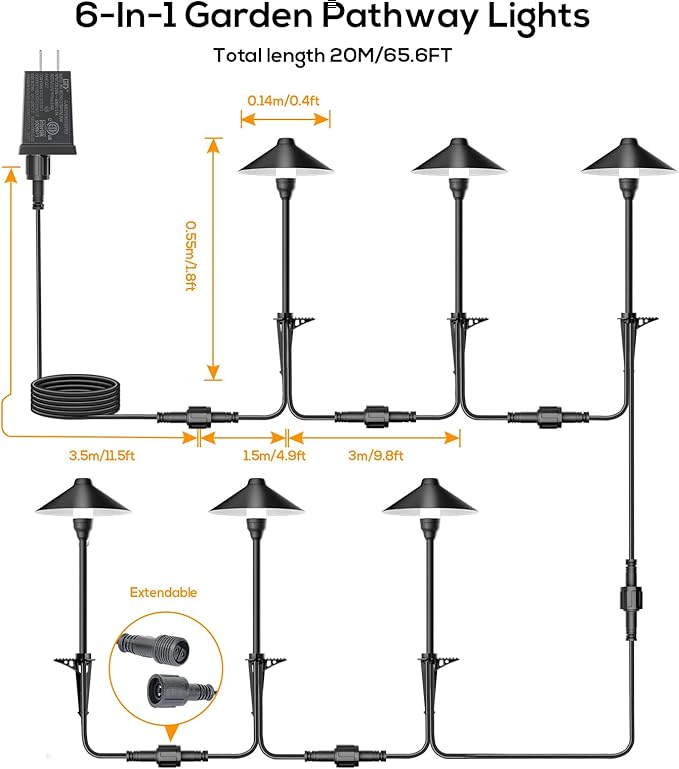 Low Voltage Pathway Lights with Timer, Plug in Landscape Path Lights 4H/6H/8H Timing, 3000K LED Landscape Lighting IP65 Waterproof ETL Listed, Set of 6 Lights Total 18W, Non-Hardwired