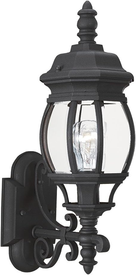 Sea Gull Lighting 88200-12 Wynfield One-Light Outdoor Wall Lantern with Clear Beveled Glass Panels, Black Finish | Lumora